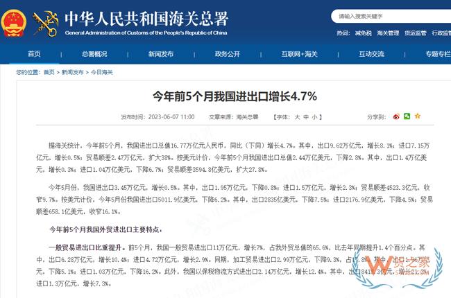 今年前5個(gè)月我國進(jìn)出口增長4.7%，以保稅物流方式進(jìn)出口增長12.4%-貨之家